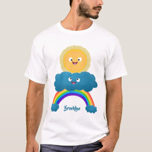 Camiseta Personalizado del arco iris de la nube de sol feli