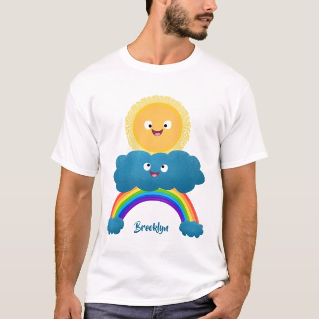 Camiseta Personalizado del arco iris de la nube de sol feli (Anverso)