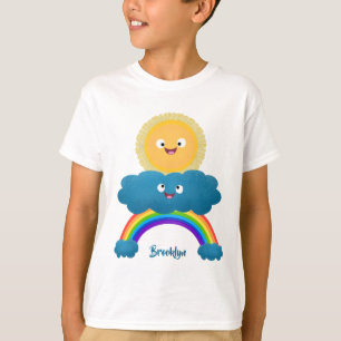 Camiseta Personalizado del arco iris de la nube de sol feli