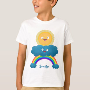 Camiseta Personalizado del arco iris de la nube de sol feli