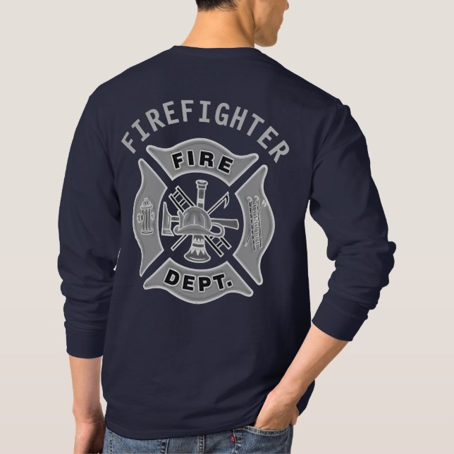 Camiseta Personalizado del bombero de la insignia del (Reverso)