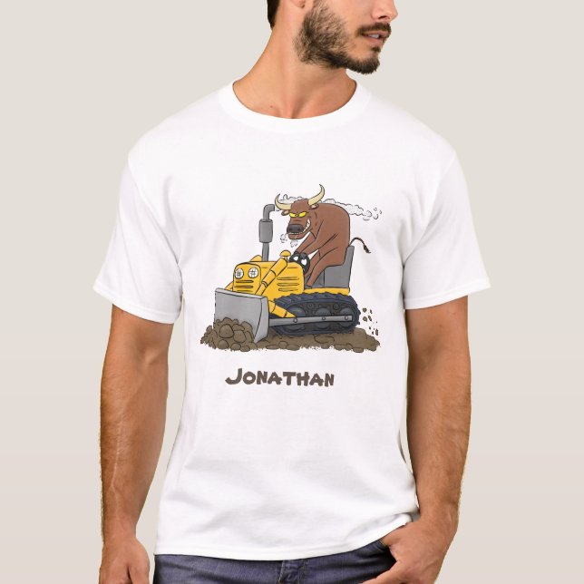 Camiseta Personalizado del bulldozer cómico que conduce un  (Anverso)