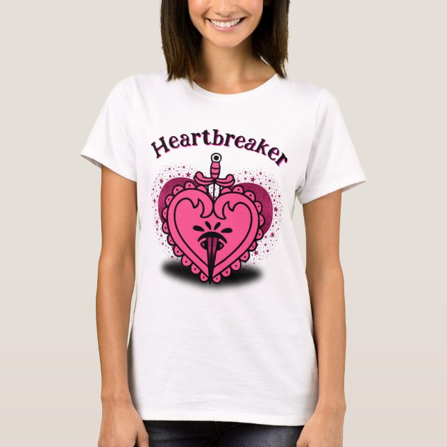 Camiseta Personalizado del corazón rosado rompedor (Anverso)