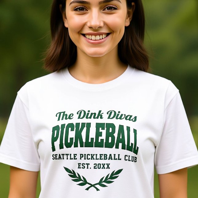 Camiseta Personalizado del equipo del club de jugadores de  (pickleball personalized shirt emblem club team player vintage custom text name green laurel retro)