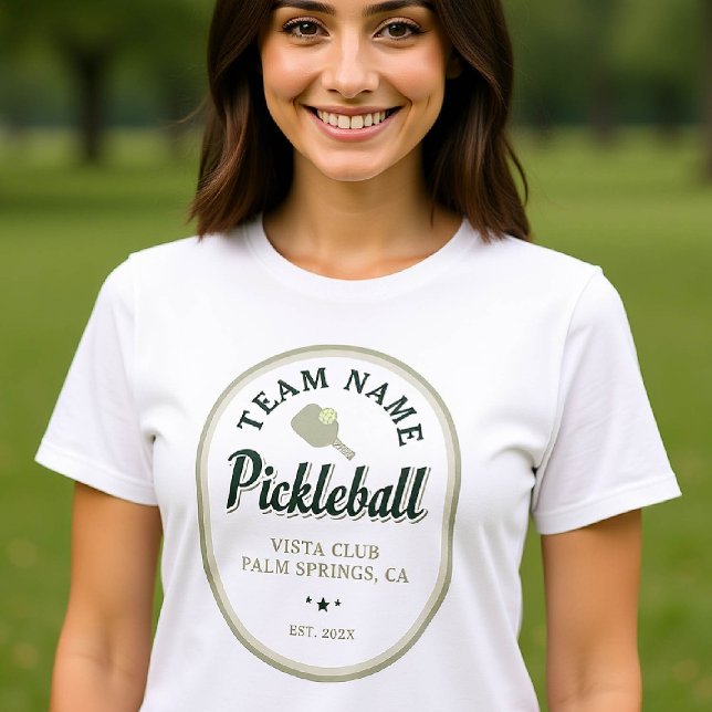 Camiseta Personalizado del jugador del equipo del club de b (pickleball personalized shirt emblem club team player vintage custom text name green oval retro)