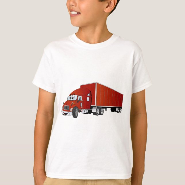 Camiseta Personalizado del remolque rojo Semi Truck (Anverso)
