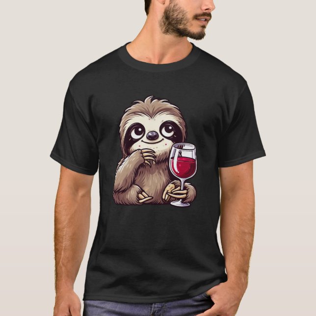 Camiseta Personalizado divertido de la pereza de beber vino (Anverso)