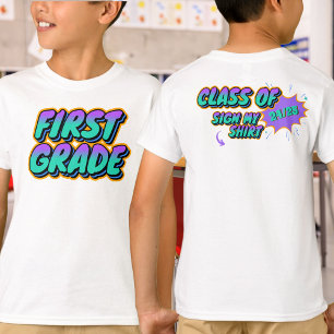 Camiseta Personalizado Fecha Primer Grado Rótulo Mi Memento