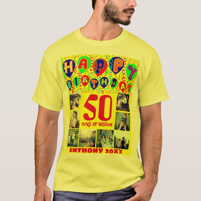 Camiseta Personalizado feliz cumpleaños por año foto (Anverso)
