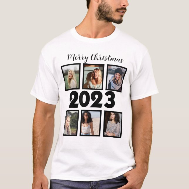 Camiseta Personalizado Feliz Navidad 2023 6 Collage de foto (Anverso)