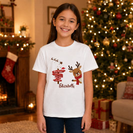 Camiseta Personalizado Feliz Navidad Reno Navideño Adorable
