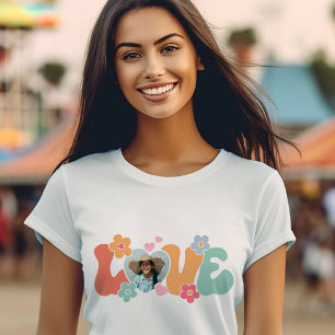 Camiseta Personalizado Foto Amor Flor Corazón Hippie