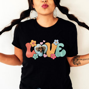 Camiseta Personalizado Foto Amor Flor Corazón Hippie