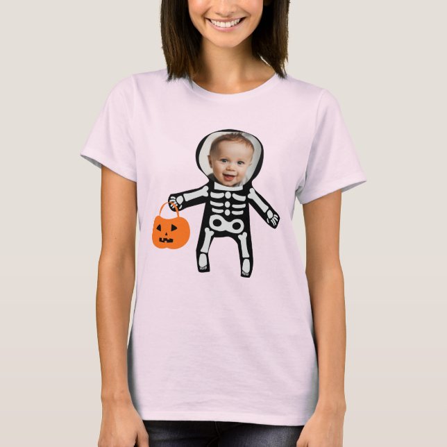 Camiseta Personalizado foto esqueleto truco o tratar Hallow (Anverso)