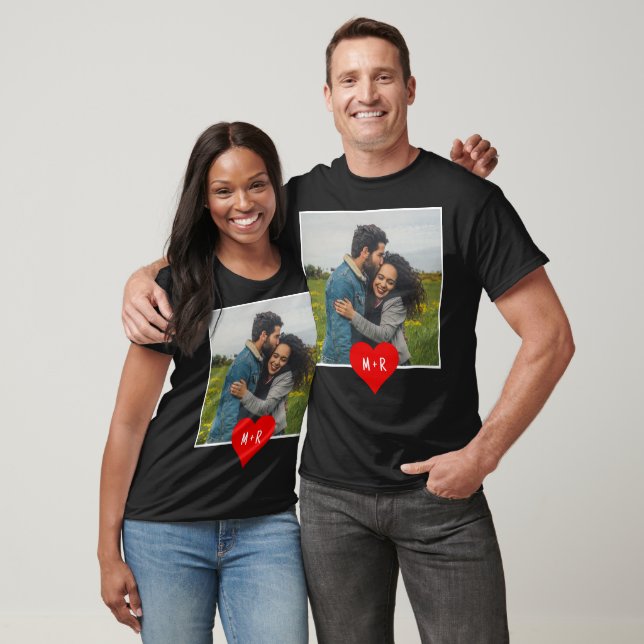 Camiseta Personalizado Foto moderna Monograma Pareja Inicia (Unisexo)