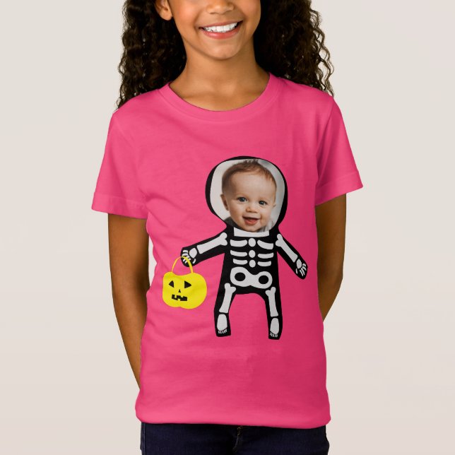 Camiseta Personalizado foto truco de esqueleto de Halloween (Anverso)