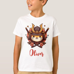 Camiseta Personalizado gato kawaii samurai curado de niños