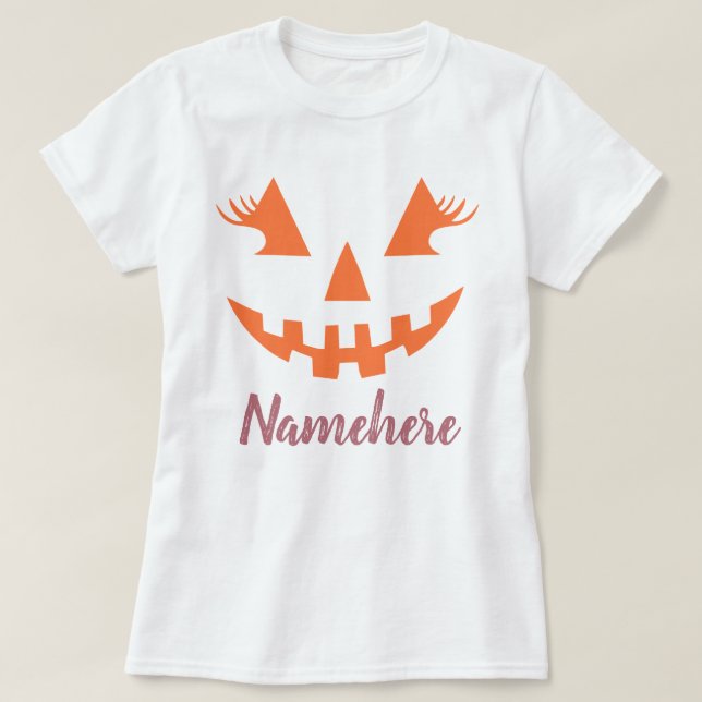 Camiseta Personalizado Girly Jack O Lantern Pumpkin Hallowe (Diseño del anverso)