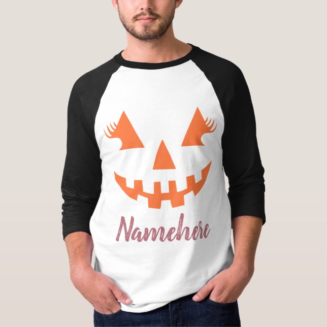 Camiseta Personalizado Girly Jack O Lantern Pumpkin Hallowe (Anverso)