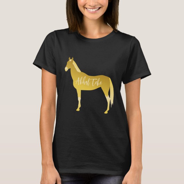 Camiseta Personalizado Gold Akhal Teke Minimal Cutout Silho (Anverso)
