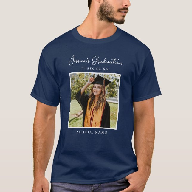 Camiseta Personalizado graduado azul de la Marina Foto Fies (Anverso)