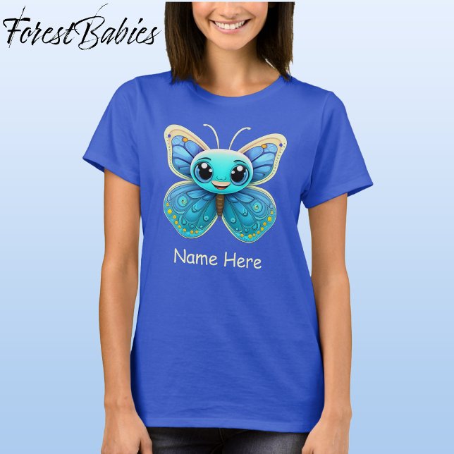 Camiseta Personalizado gráfico de mariposa mariposa azul de (Butterfly, Deep Royal Blue Customizable ForestBabies Women's Basic T-shirt - Front)
