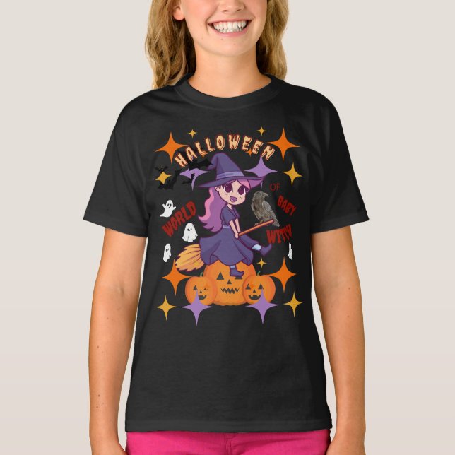 Camiseta Personalizado Halloween Mundo de la Bruja Infantil (Anverso)