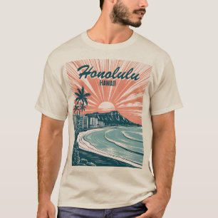 Camiseta Personalizado Hawaii Honolulu Waikiki Beach Retro 