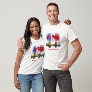 Camiseta Personalizado I Love Paris Skyline French Flag Sou