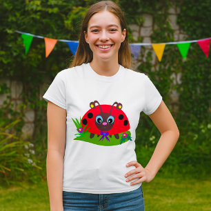 Camiseta Personalizado Ladybug Bow and Flowers