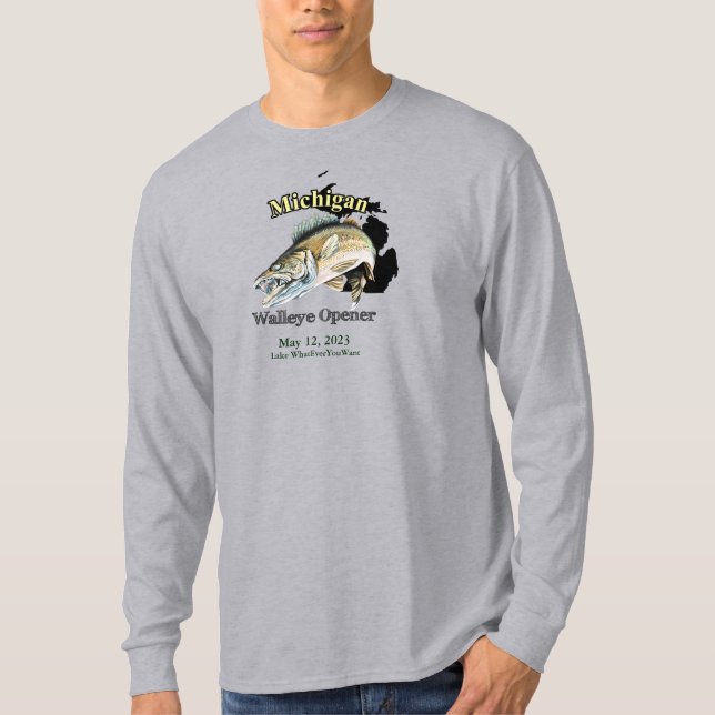 Camiseta Personalizado Lake and Date Michigan Walleye Opene (Anverso)