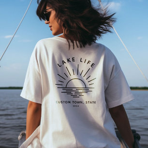 Camiseta Personalizado Lake Life Sunset Minimalista Boho mo