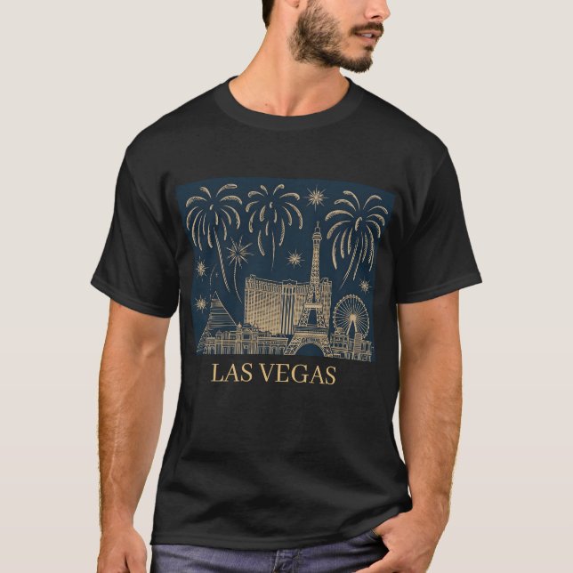 Camiseta Personalizado Las Vegas Skyline Gold Line Art Vint (Anverso)