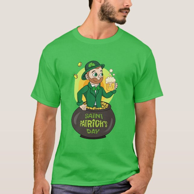 Camiseta Personalizado leprechaun en una olla de oro sosten (Anverso)