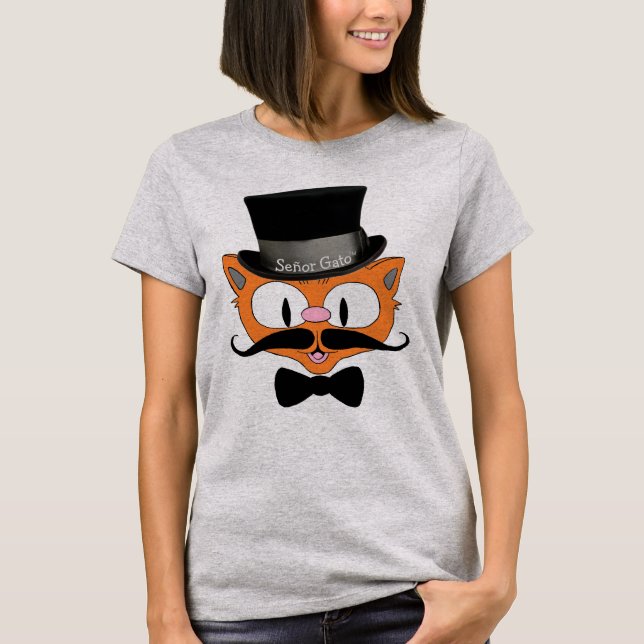 Camiseta Personalizado lindo Cat Señor Gato Manillar Mustac (Anverso)