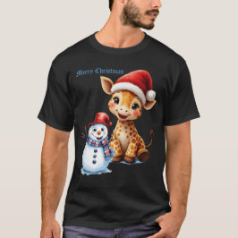 Camiseta Personalizado lindo Giraffe con Santa Hat y Snowma