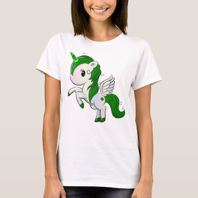 Camiseta Personalizado lindo San Patrick's Day Unicorn Pega (Anverso)