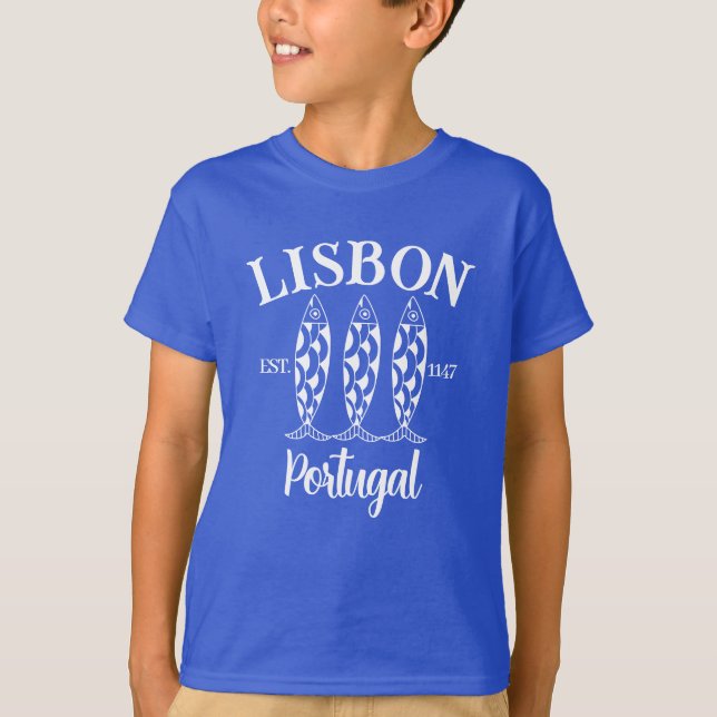 Camiseta Personalizado Lisboa Portugal Est Text White (Anverso)