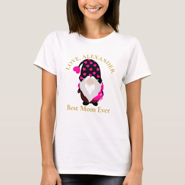 Camiseta Personalizado Mejor Mamá Nunca Gnome Corazón Rosa  (Anverso)