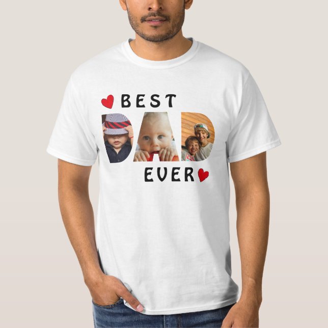 Camiseta Personalizado Mejor Papá Cada 3 Collages de fotos (Anverso)