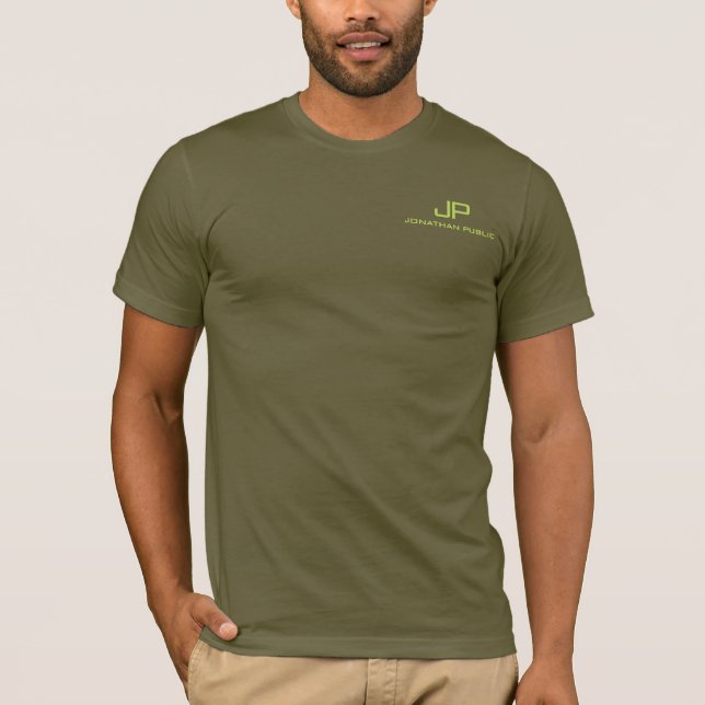 Camiseta Personalizado Mens Monograma Ejército Verde Elegan (Anverso)