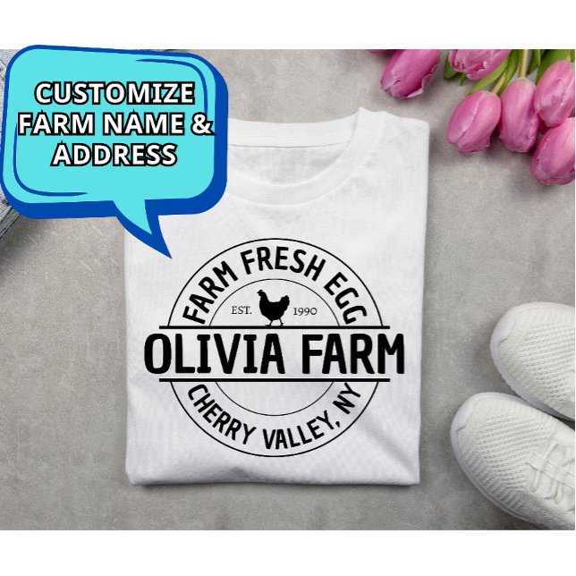 Camiseta Personalizado moderno Propietario de la granja Nom (Modern custom farm name egg dealer t-shirt)