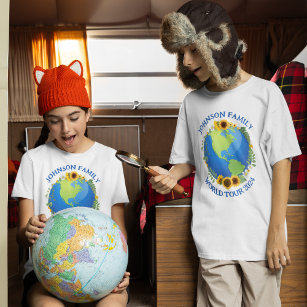 Camiseta Personalizado Mundo Viajes Girasoles Tierra Niños 