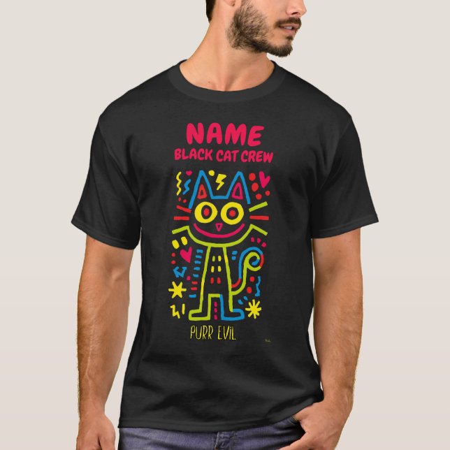 Camiseta Personalizado Neon Cat Pop Art | Purr Evil Hallowe (Anverso)
