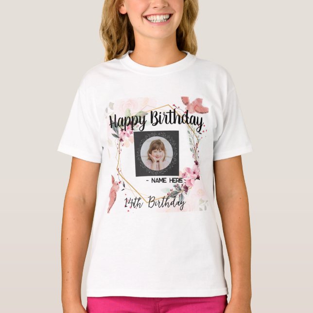 Camiseta Personalizado Niños Chica Cumpleaños Básico Mensaj (Anverso)