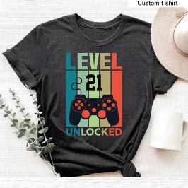 Camiseta Personalizado Nivel 21 Video Gamer desbloqueado 21
