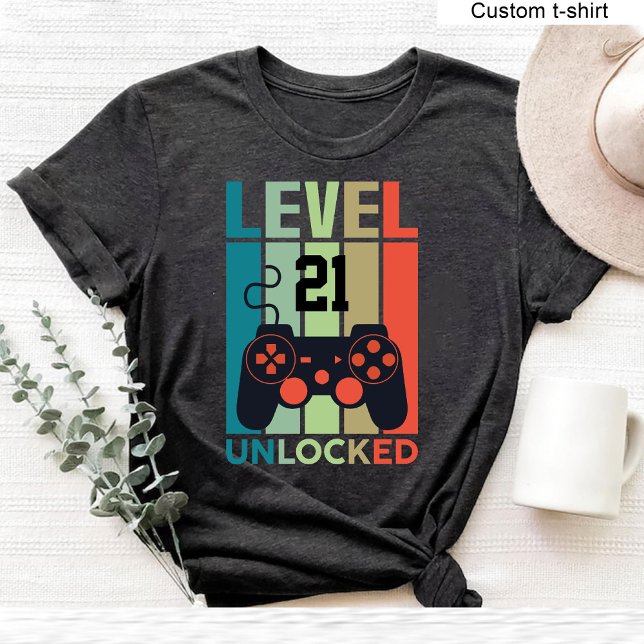 Camiseta Personalizado Nivel 21 Video Gamer desbloqueado 21 (Custom Level 21 Unlocked Video Gamer 21st Birthday T-Shirt)