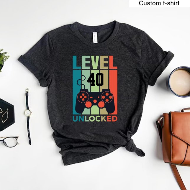 Camiseta Personalizado Nivel 40 Video Gamer desbloqueado 40 (Custom Level 40 Unlocked Video Gamer 40th Birthday T-Shirt)