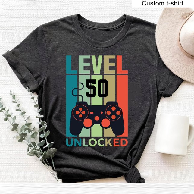 Camiseta Personalizado Nivel 50 Video Gamer desbloqueado 50 (Custom Level 50 Unlocked Video Gamer 50th Birthday T-Shirt)