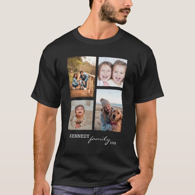 Camiseta Personalizado Nombre de familia 4 Collage de fotos (Anverso)